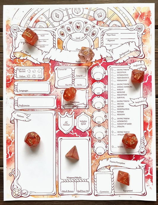 Spellfire Character Sheets - D&D 5e + Give away a Mystery Dice Set