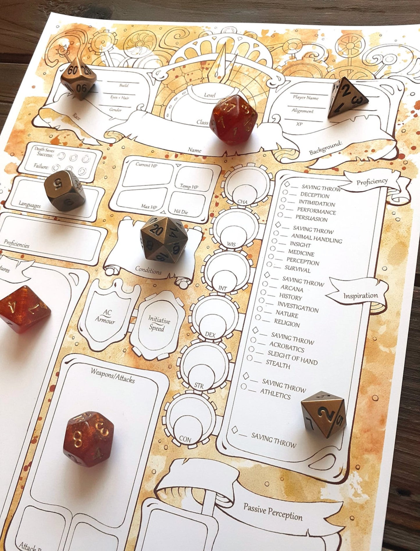 Clockwork Character Sheets - D&D 5e + Give away a Mystery Dice Set