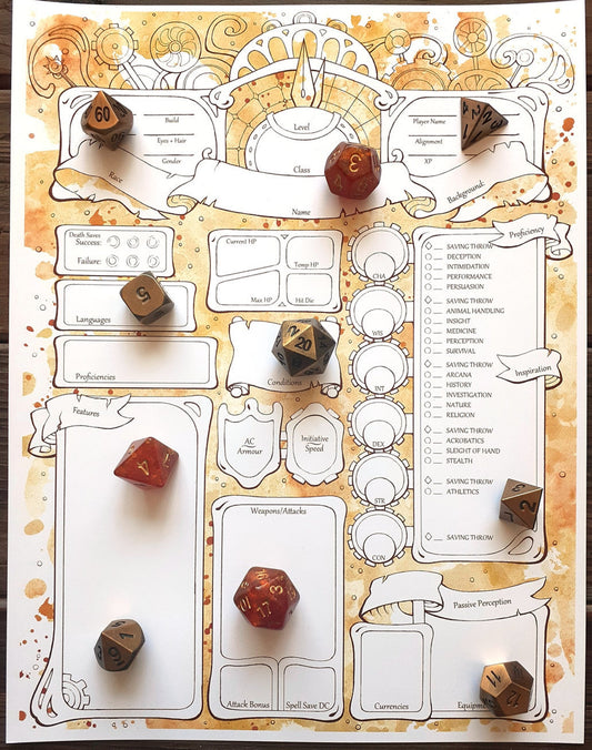 Clockwork Character Sheets - D&D 5e + Give away a Mystery Dice Set