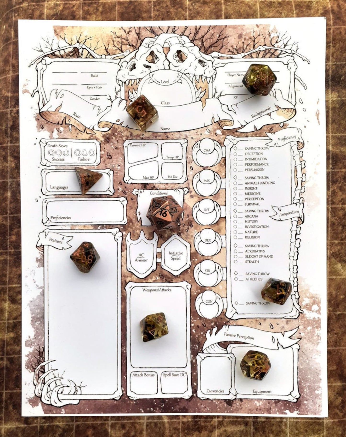 Boneyard Character Sheets - D&D 5e + Give away a Mystery Dice Set