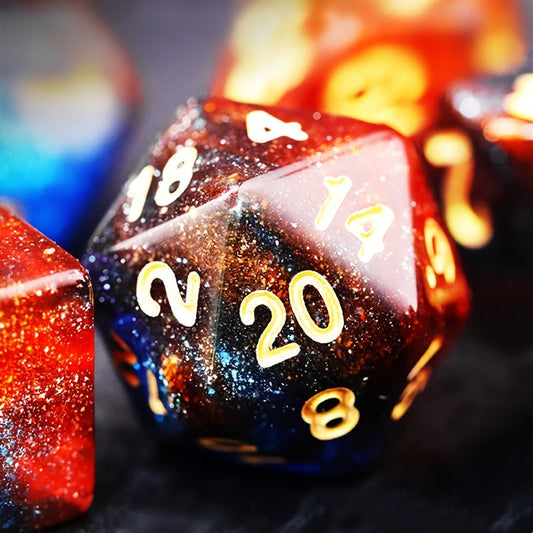 Dark Blue And Orange Starry Sky Dice Set