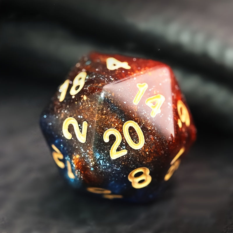 Dark Blue And Orange Starry Sky Dice Set