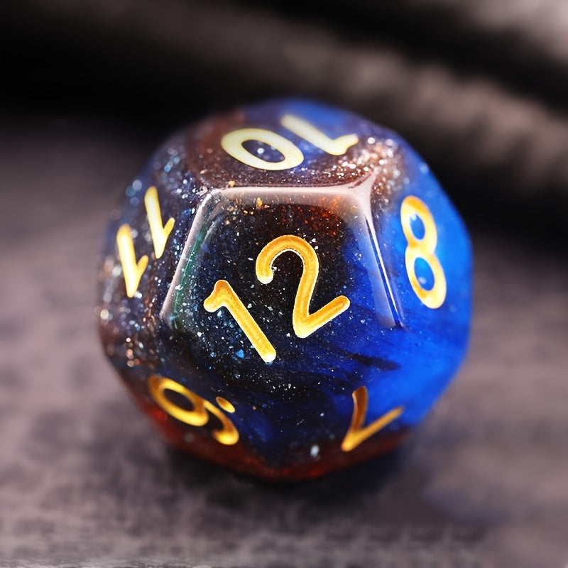 Dark Blue And Orange Starry Sky Dice Set