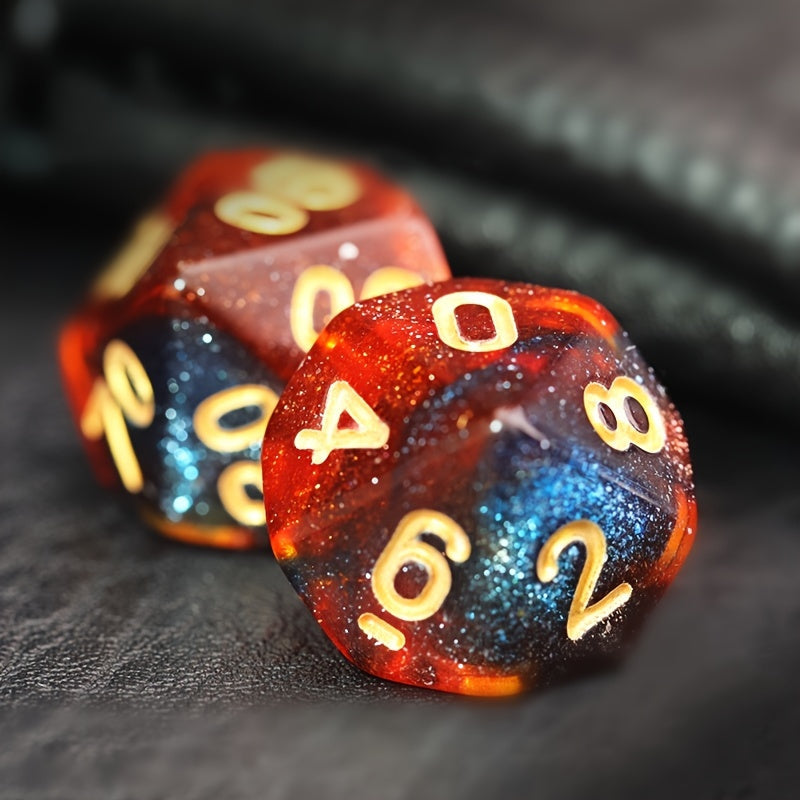 Dark Blue And Orange Starry Sky Dice Set