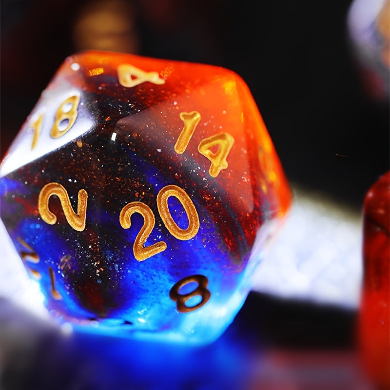 Dark Blue And Orange Starry Sky Dice Set