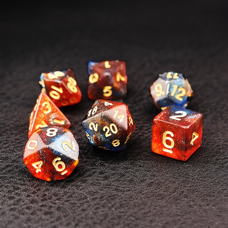 Dark Blue And Orange Starry Sky Dice Set