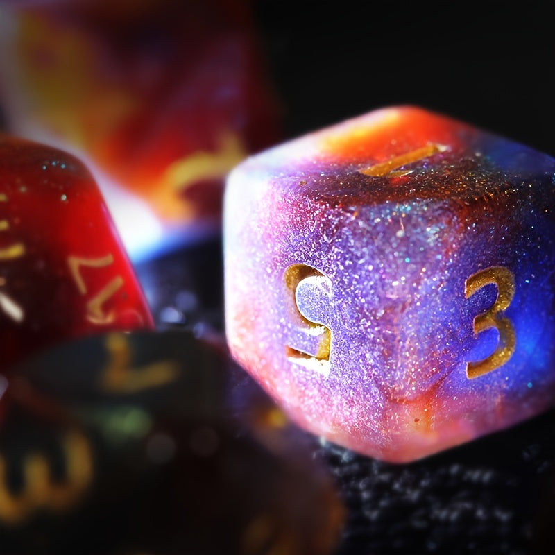 Dark Blue And Orange Starry Sky Dice Set