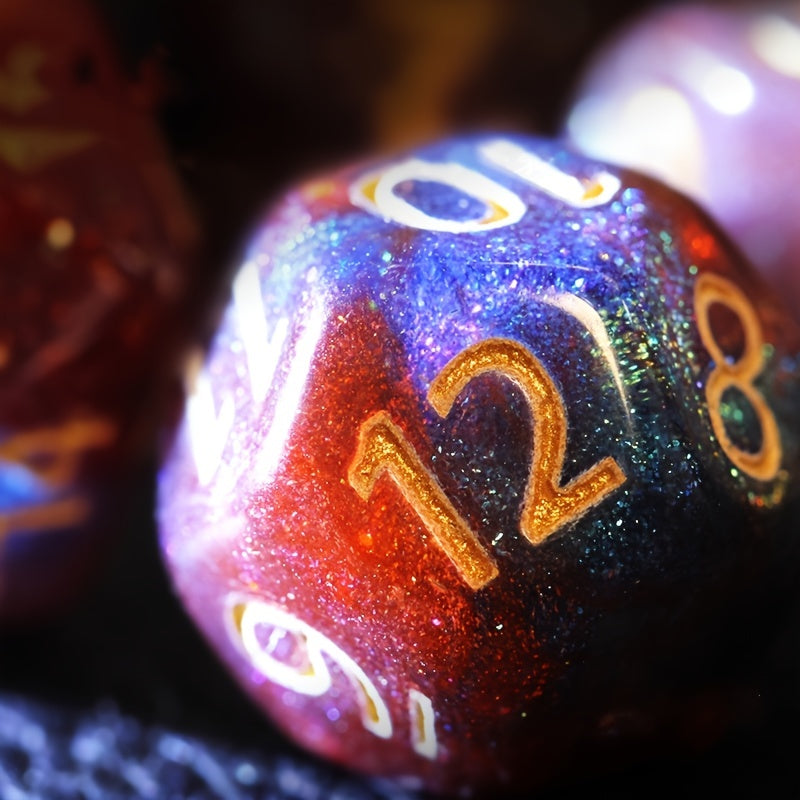 Dark Blue And Orange Starry Sky Dice Set