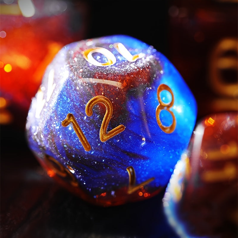 Dark Blue And Orange Starry Sky Dice Set