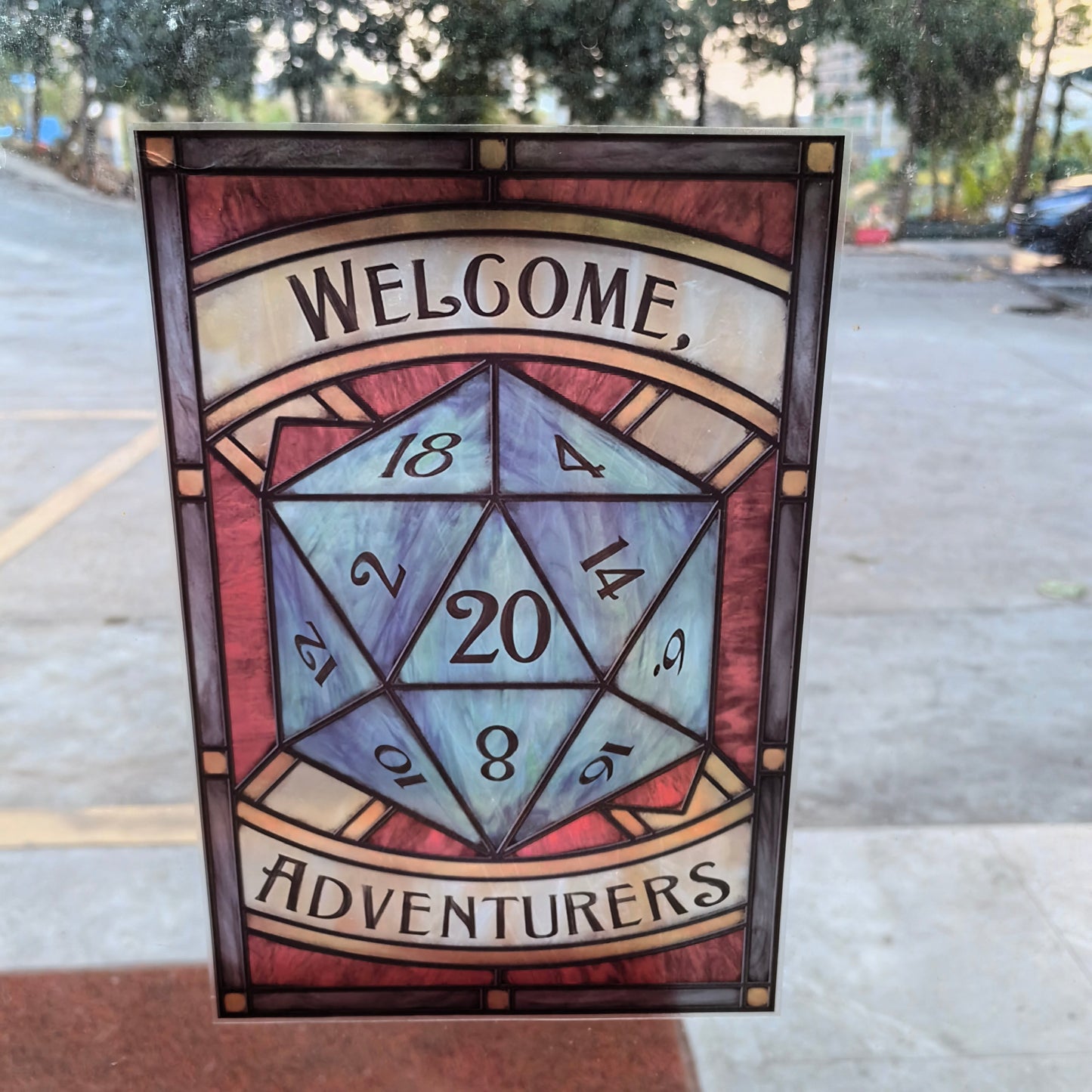 D&D 'Welcome Adventurers' Stained Glass window cling