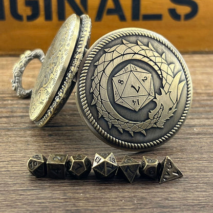 Pocket Watch & Mini Metal Polyhedral Dice Set