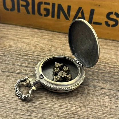 Pocket Watch & Mini Metal Polyhedral Dice Set