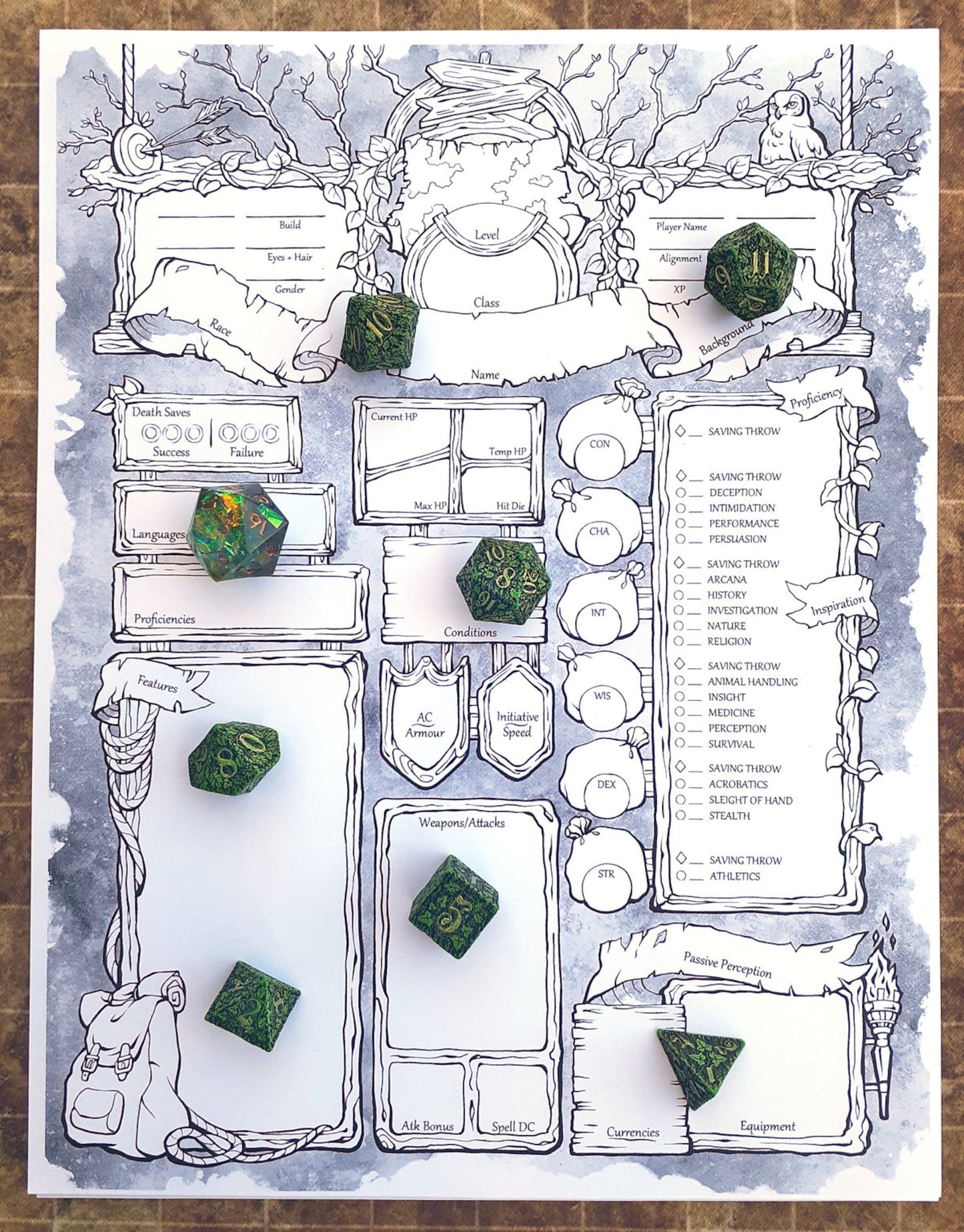 Wanderlust Character Sheets - D&D 5e + Give away a Mystery Dice Set