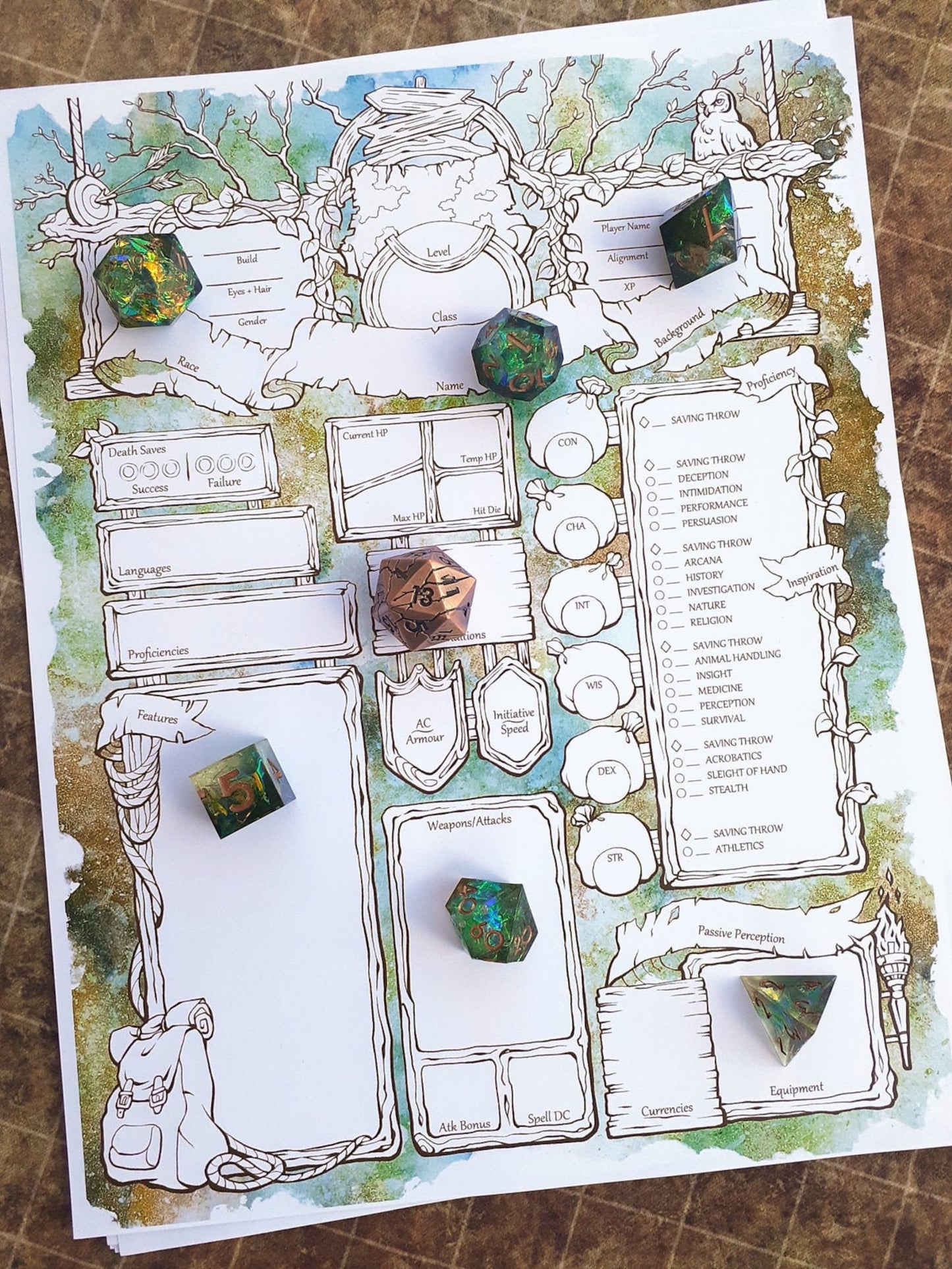 Wanderlust Character Sheets - D&D 5e + Give away a Mystery Dice Set