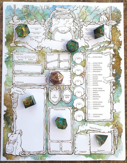 Wanderlust Character Sheets - D&D 5e + Give away a Mystery Dice Set