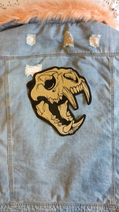 Bite size // Skull DIY Embroidered Iron Sew On Back Patch Cat Dinosaur Bones Gift Idea Creepy Cute Aesthetic Patches For Jackets In The UK x