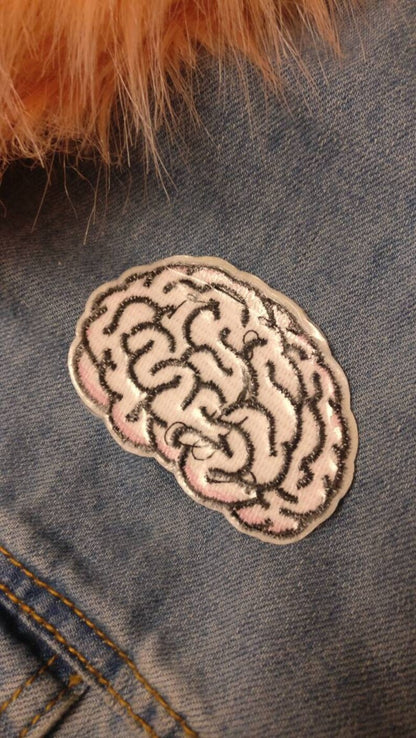 Brainy // Brain DIY Embroidered Patch Iron Sew On Applique Craft Creepy Cute Aesthetic For Jackets In The UK Gift Idea Anatomy Biology Smart