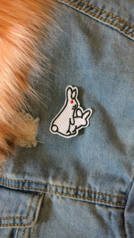 Thotty Thumper // DIY Rabbits Applique Naughty Embroidered Iron Sew On Patch Funny Gift Idea Him Cheeky Humping For Jackets In The UK Meme