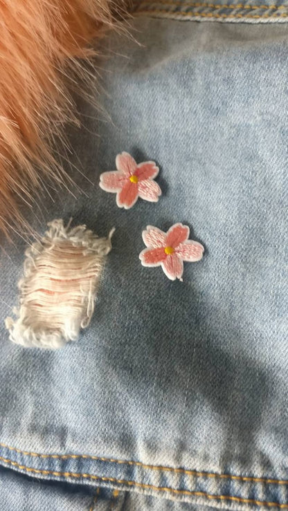 Barbie Blossom // Cherry DIY Embroidered Patch Iron Sew On Badge Flower Applique Sakura Floral Gift Idea Pink Cute Craft For Jackets In UK x