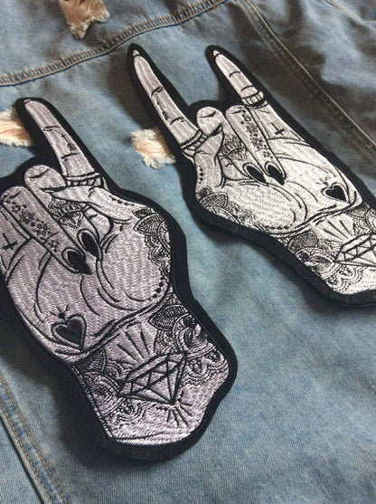 Rock Off // DIY Punk Large Back Patch Metal Hands Embroidered Iron Sew On Applique Festival Gift Grunge Craft Motif Tattoo For Jackets UK
