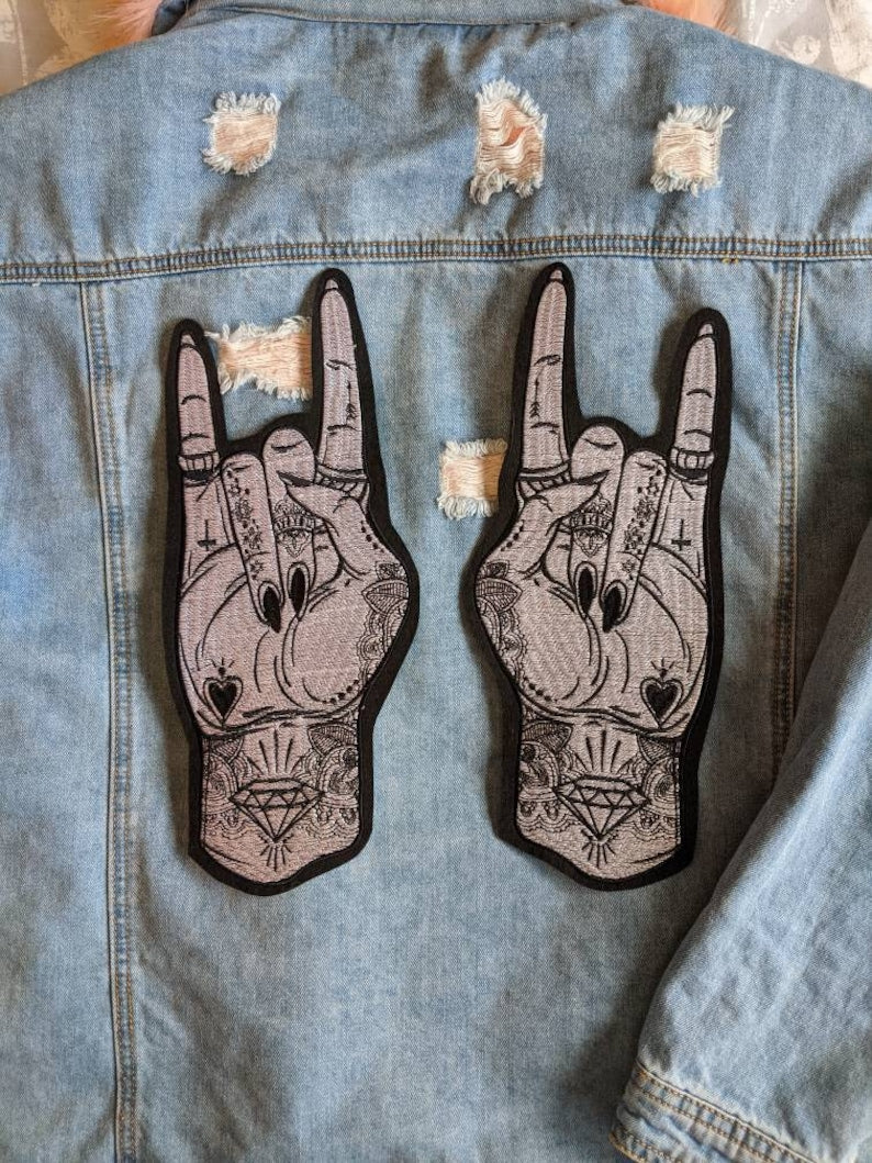 Rock Off // DIY Punk Large Back Patch Metal Hands Embroidered Iron Sew On Applique Festival Gift Grunge Craft Motif Tattoo For Jackets UK