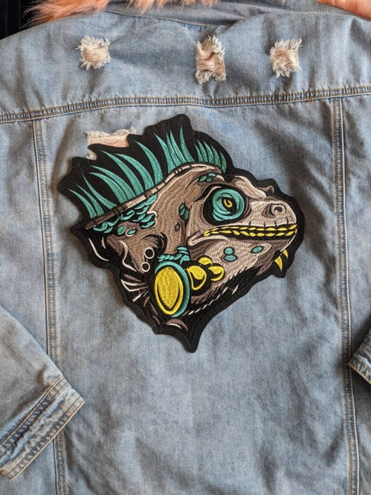 Bright Scale // Lizard Iguana DIY Large Animal Back Patch Embroidered Iron Sew On Badge Reptile Applique Craft Motif For Jackets In The UK