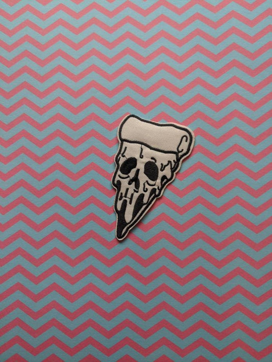 Death By Cheese // Pizza DIY Embroidered Patch Iron Sew On Skull Applique Aesthetic Badge Craft Slice Motif Gothic Tattoo Patches For Jacket