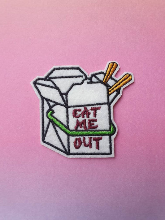 Eat Out // Chinese Noodle Box DIY Embroidered Iron Sew On Patch Funny Meme Gift Idea Aesthetic Kinky Me Take Patches For Jackets In The UK x