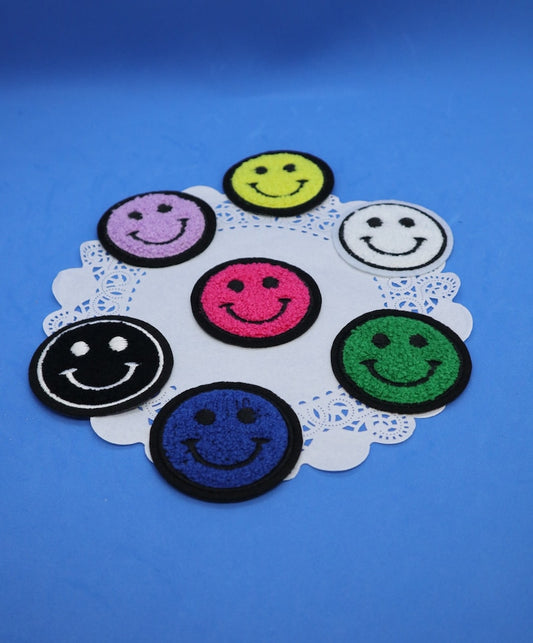 Buy one get one free  cartoon Chenille  smiley face embroidered iron on patch bulk lot sale  6cm 2.4inch