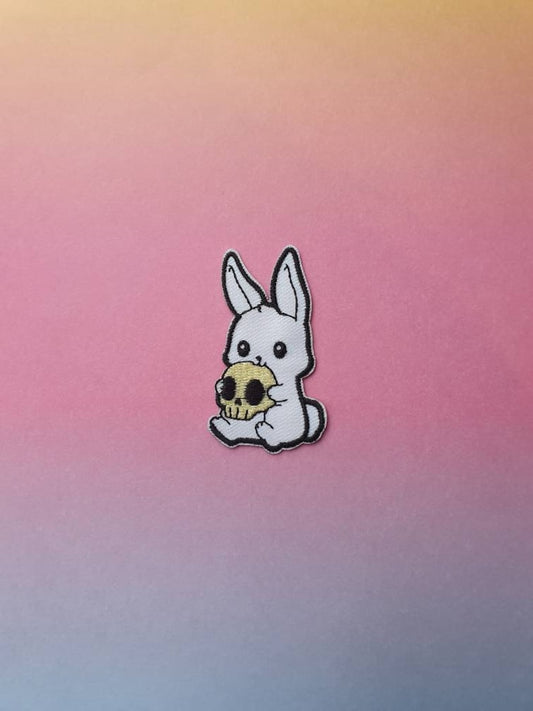 Cute Psycho // Skull Bunny Rabbit DIY Embroidered Iron Sew On Patch Cute Craft Badge For Jackets Gothic Aesthetic In The UK Gift Idea Punk x