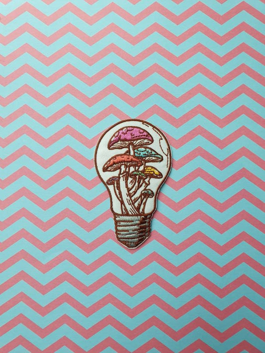 Cottagecore Moment // DIY Lightbulb Iron Sew On Embroidered Patch Cute Badge Mushrooms Gift Idea For Her Patches For Jackets Aesthetic Craft