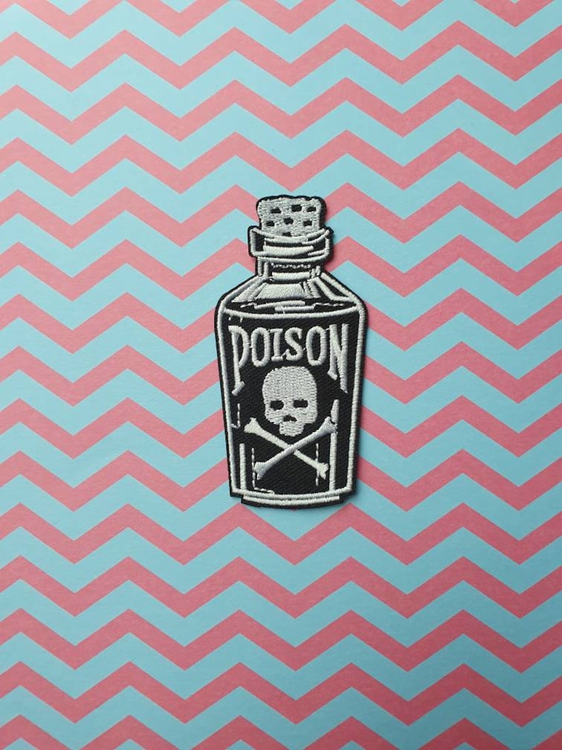 Death Wish // Poison DIY Embroidered Patch Iron Sew On Gothic Aesthetic Bottle Badge Applique Craft Skull For Jackets In The UK Gift Punk X