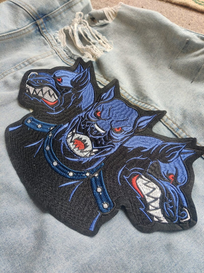 Fluffy // DIY Dog Big Embroidered Iron Sew On Back Patch Three Headed Craft Harry Potter Blue Gift Idea For Jackets In The UK Grunge Metal x