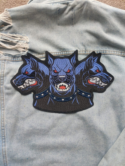 Fluffy // DIY Dog Big Embroidered Iron Sew On Back Patch Three Headed Craft Harry Potter Blue Gift Idea For Jackets In The UK Grunge Metal x