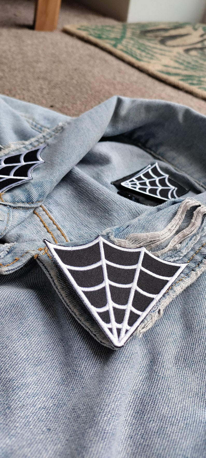 Web Of Lies // DIY Spider Embroidered Patch Applique Collar Iron Sew On Craft Motif Pair Creepy Cute Aesthetic Gothic Punk Metal For Jackets