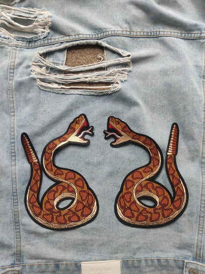 I'm Rattled // Rattle Snake Large Back Patch Punk Metal Embroidered Iron Sew On Applique Motif Reptile Gift Idea Snakes Set Pair For Him Her