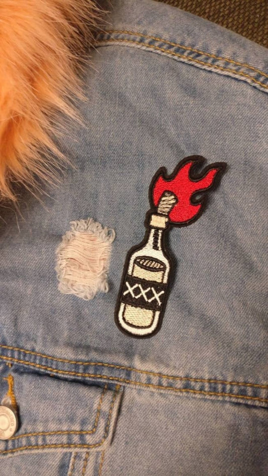 Gasoline Dream // DIY Fire Embroidered Iron Sew On Patch Badge Gift For Him Her Tattoo Anti Fascist Decorative Applique Game Boys Punk Metal