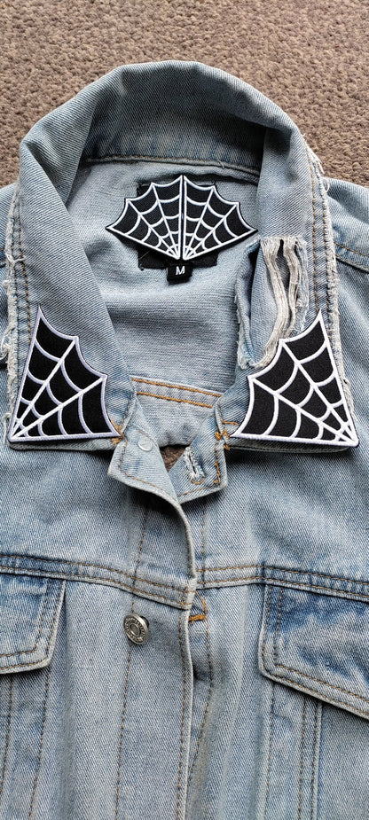 Web Of Lies // DIY Spider Embroidered Patch Applique Collar Iron Sew On Craft Motif Pair Creepy Cute Aesthetic Gothic Punk Metal For Jackets