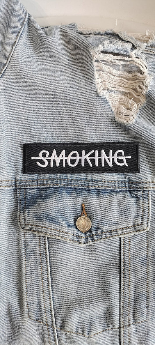 Smoking // Black DIY Embroidered Patch Iron Sew On Badge Gift Him Applique Craft Rebel Anarchy Punk Metal Aesthetic For Jackets In The UK