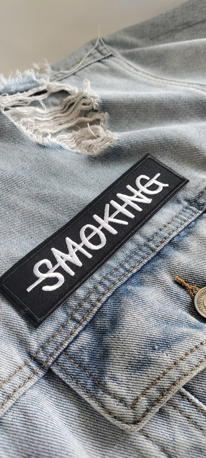 Smoking // Black DIY Embroidered Patch Iron Sew On Badge Gift Him Applique Craft Rebel Anarchy Punk Metal Aesthetic For Jackets In The UK