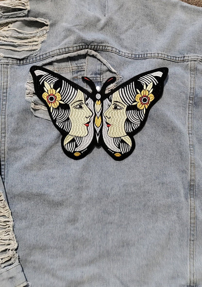 Free Spirit // Large Moth Butterfly DIY Embroidered Iron Sew On Back Patch Gift Craft Badge Aesthetic Punk Metal Applique Motif Trad Woman x