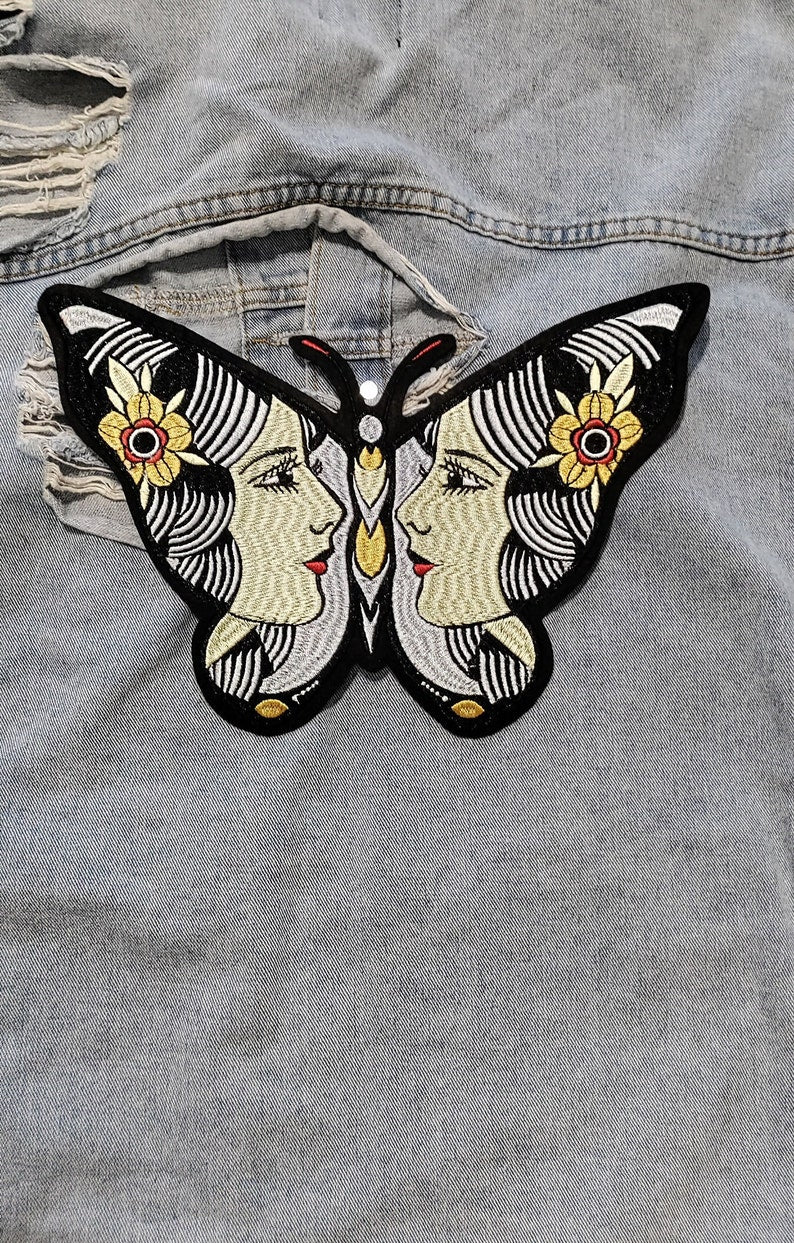 Free Spirit // Large Moth Butterfly DIY Embroidered Iron Sew On Back Patch Gift Craft Badge Aesthetic Punk Metal Applique Motif Trad Woman x