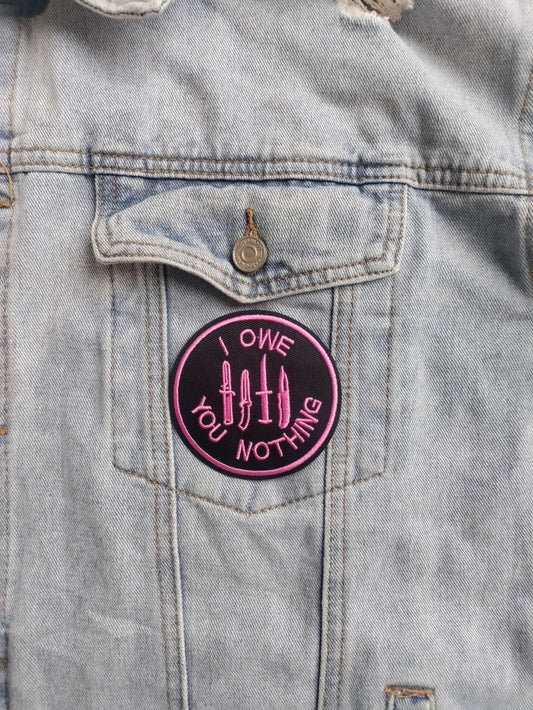 Try Me // DIY Knife Embroidered Iron Sew On Patch Pink Self Defence Badge Applique Cute Girls Sassy Power Craft BFF Feminist For Jackets UK