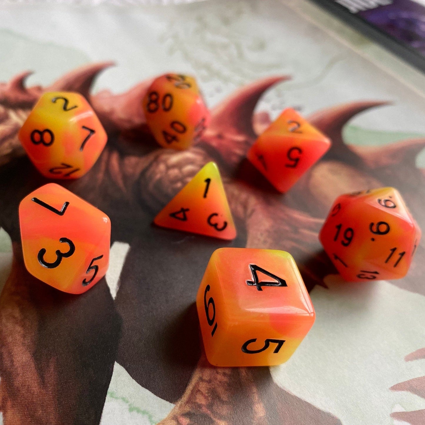 TARRASQUE glow in the Dark Polyhedral Dice Set