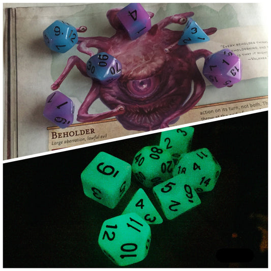 "Eye of the Beholder" GLOWS in the dark Dice Set