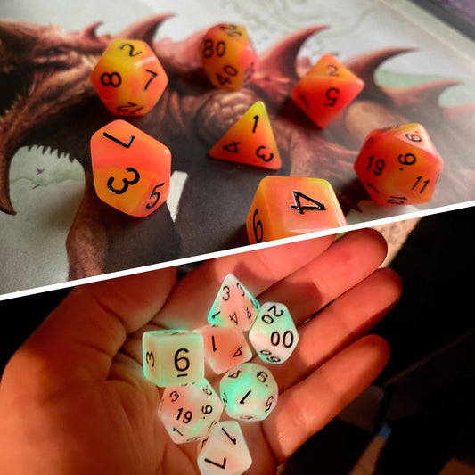 TARRASQUE glow in the Dark Polyhedral Dice Set