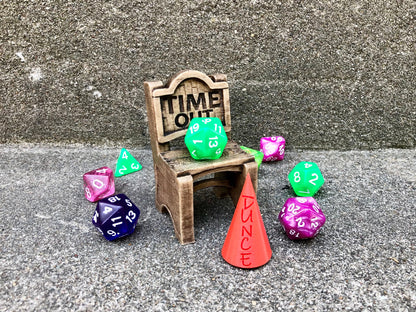 Chair of Shame Timeout Dice Jail and Dunce Cap Random Color (Give away a random dice)