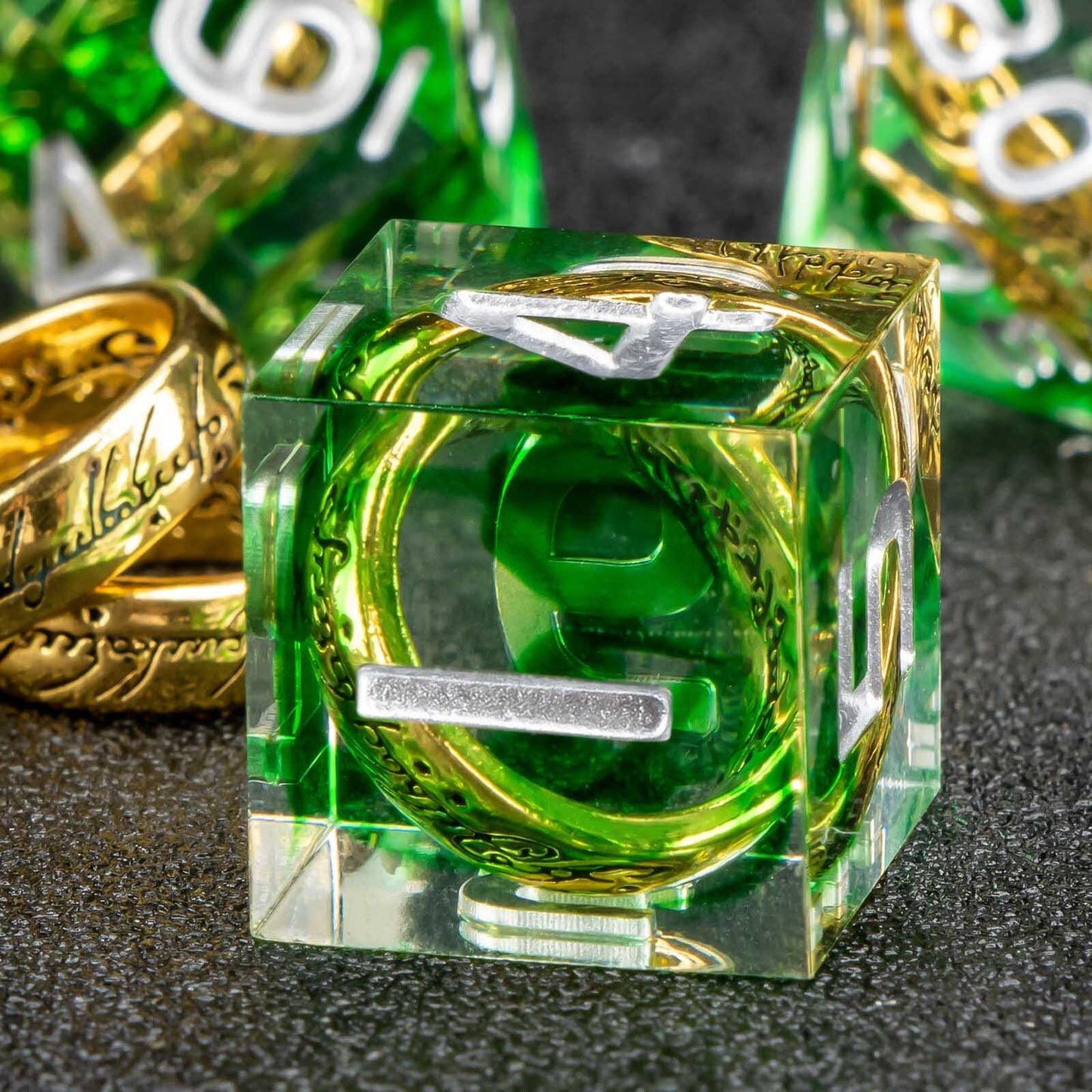 Green Ring Resin DnD Dice