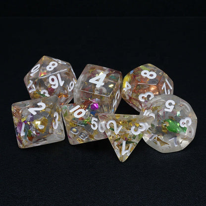 Metallic Glitter with White Ink 7pc Polyhedral Dice Set