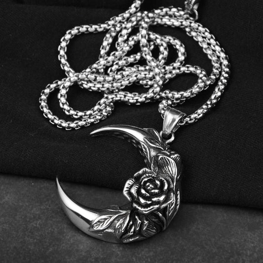 Crescent Moon Rose Flower Necklace